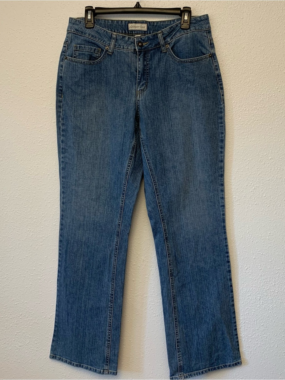 Coldwater Creek Med Wash Blue Subtle Pinstripe Jean Slightly Boot Cut Size 14